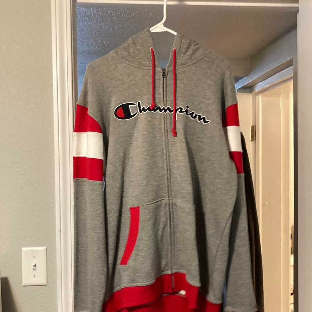 Men’s Champion Zip Up Sweatshirt Hoodie red white blue USA new without tags
